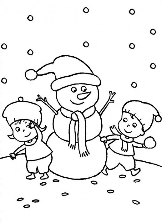518x713 Two Kids Are Making Snowman In Winter Christmas Night Coloring