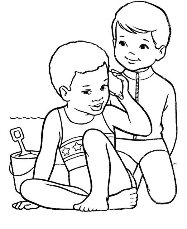 600x734 Two Kids Playing With The Beach Sand Coloring Page