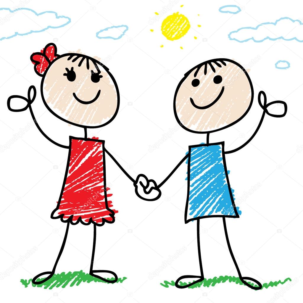 1024x1024 Two Happy Doodle Kids Stock Vector Tajim1