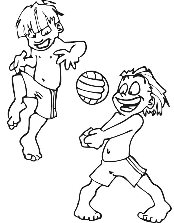 600x768 Two Kids Play Volley Ball Coloring Page