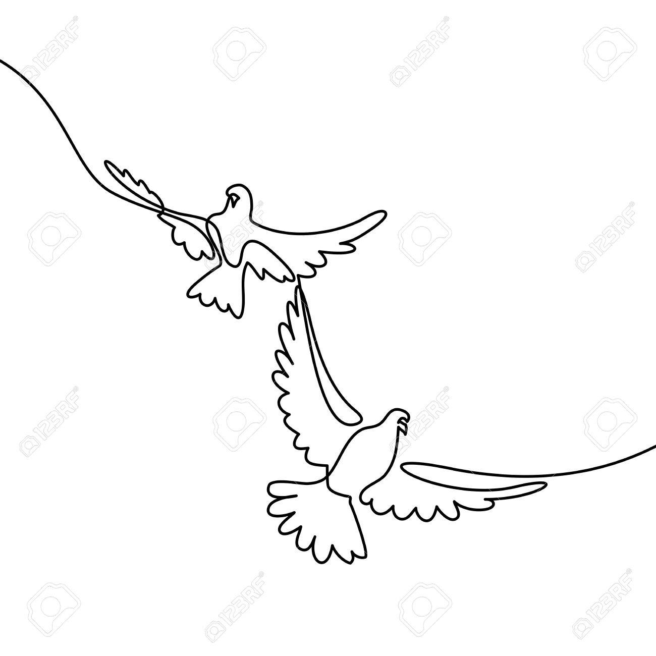 1300x1300 Continuous One Line Drawing. Flying Two Pigeons Logo. Black