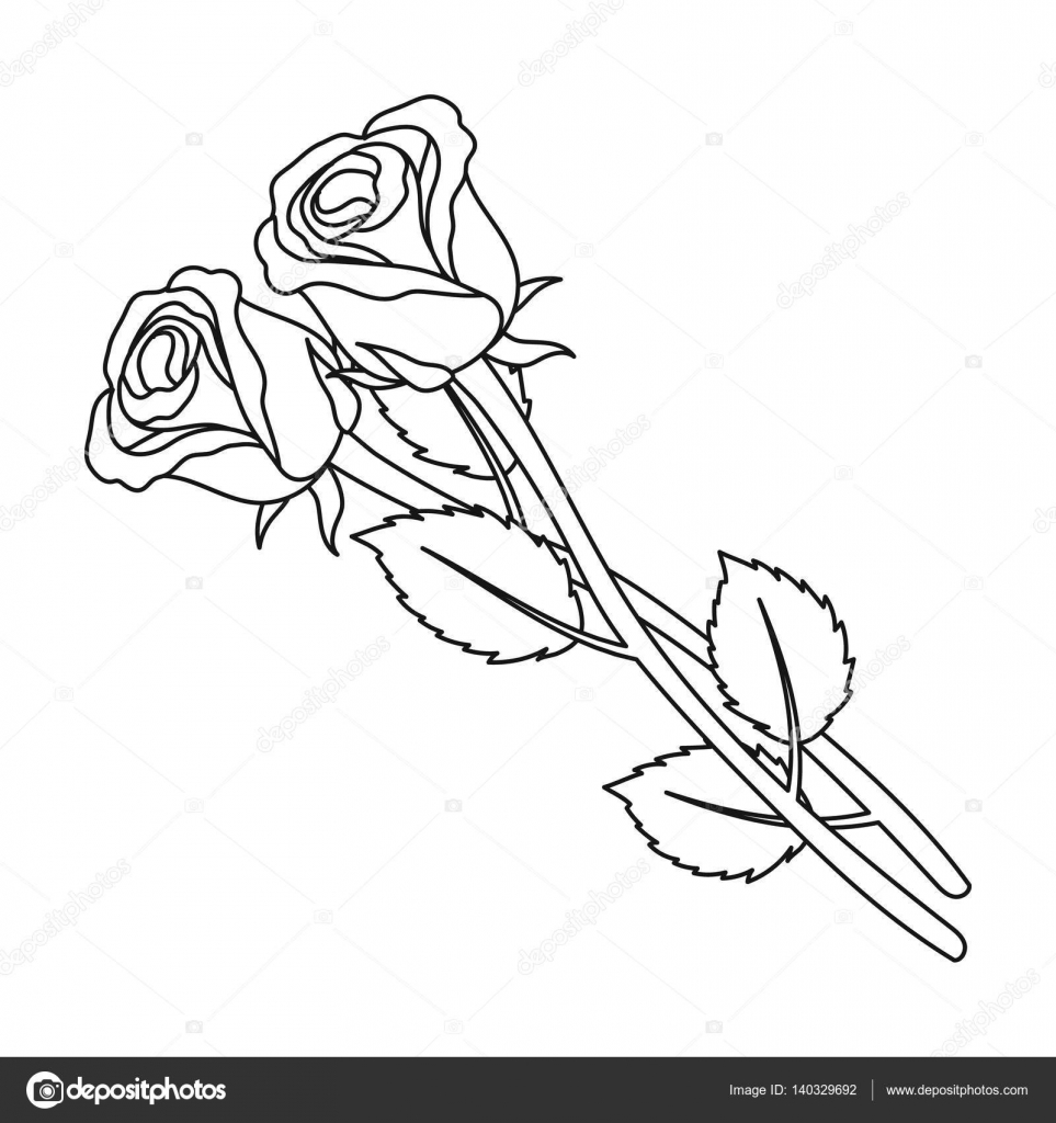 963x1024 Two Roses Icon In Outline Style Isolated On White Background