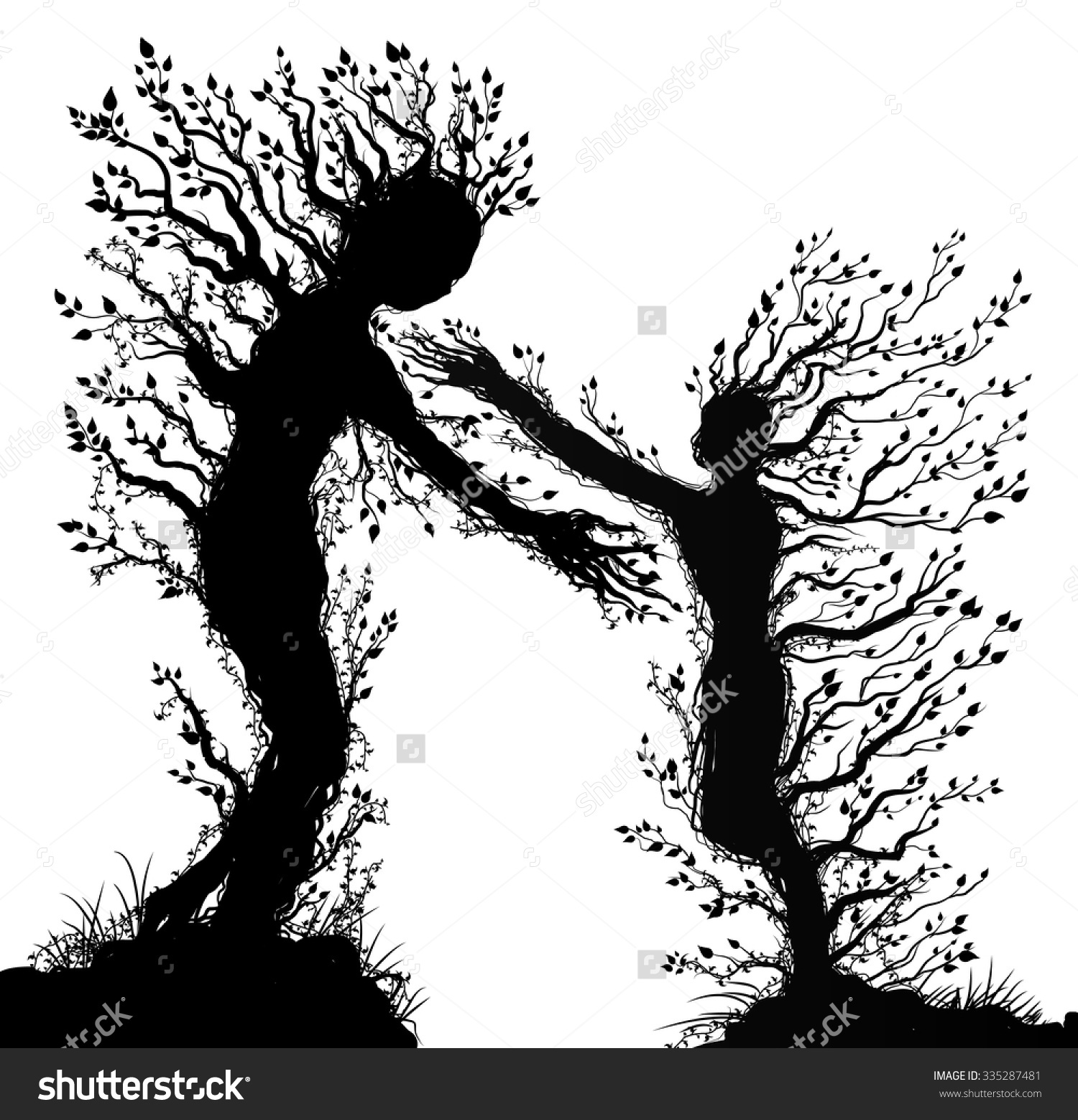 1500x1558 Two Tree Silhouettes Look Like Man And Woman With Stretching Arm