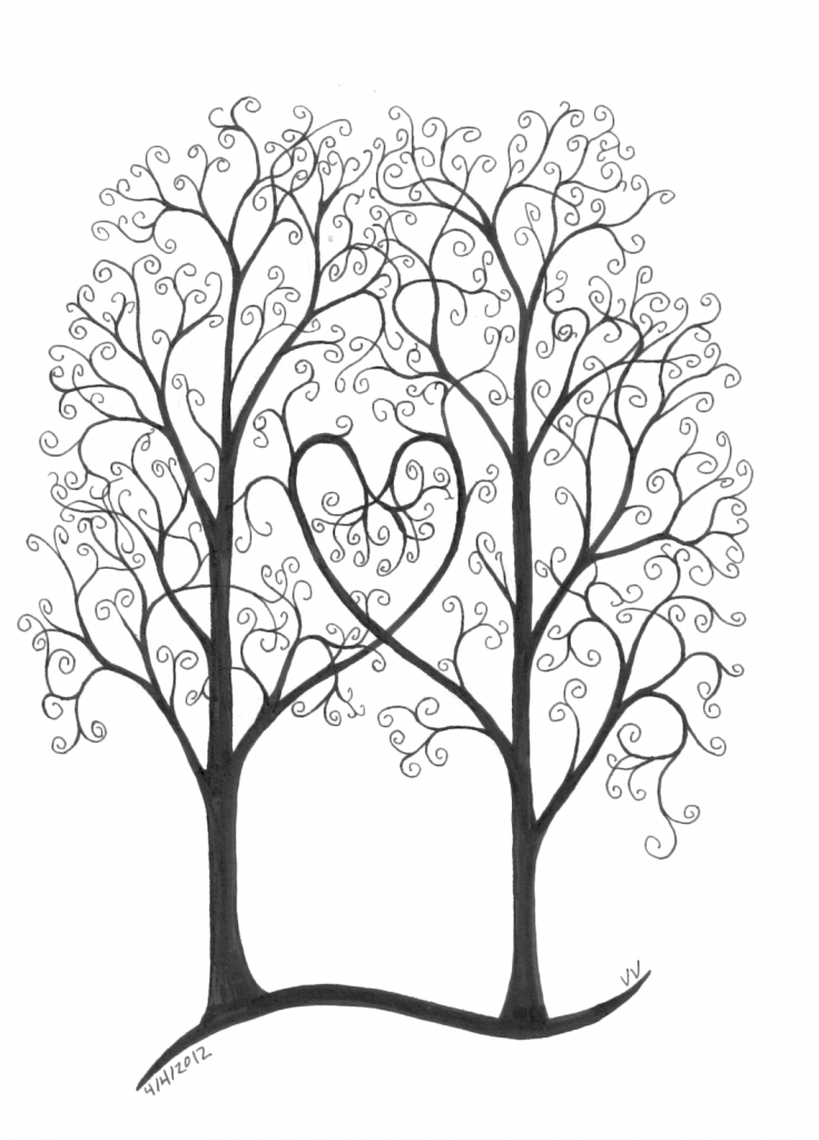 736x1024 Two Trees Next To Each Other, Branches Making A Heart, Swirls