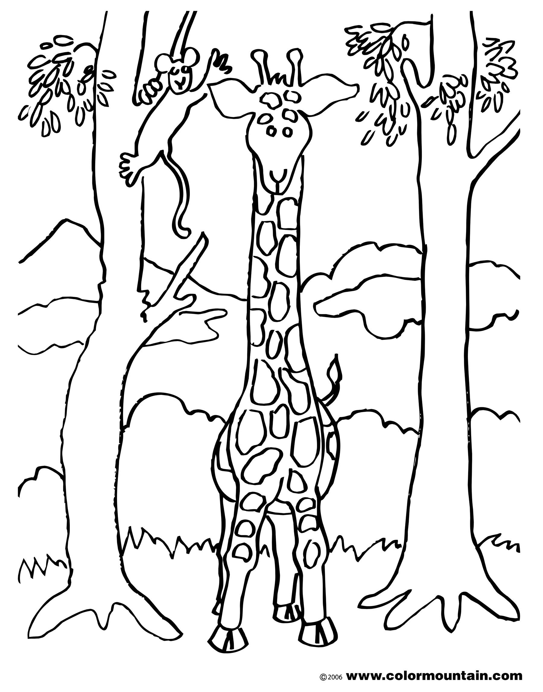 1800x2294 Giraffe And Two Trees Coloring Page