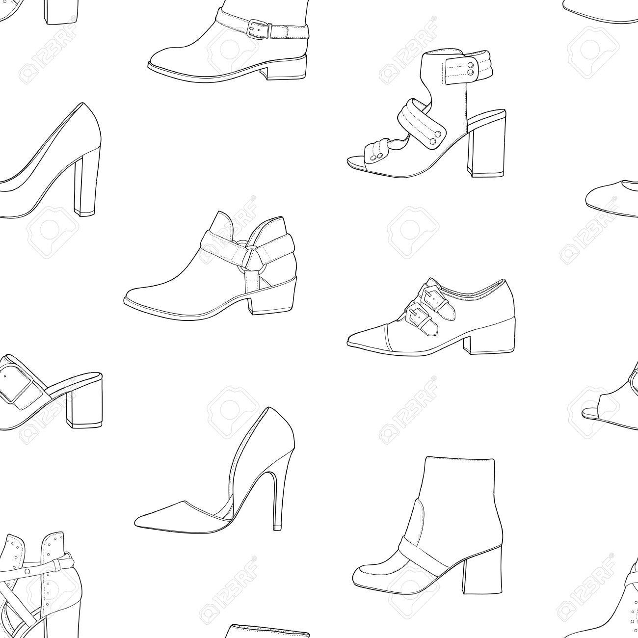 1300x1300 Trendy Seamless Pattern With Different Types Of Shoes And Boots
