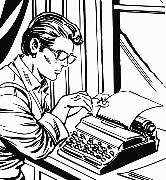 570x617 Man Using Typewriter Printable Image Illustration Sketch For Man
