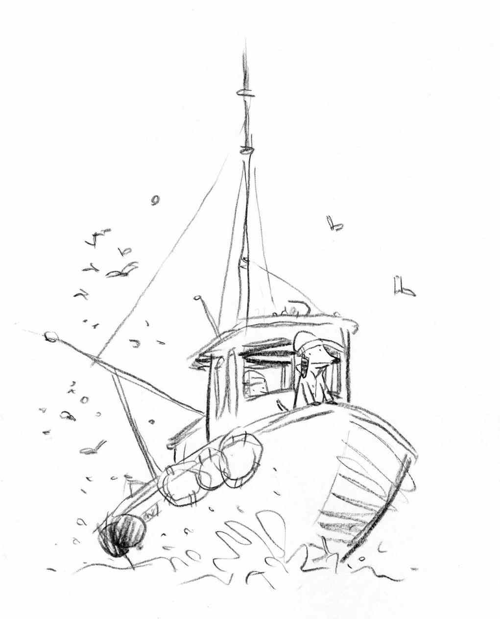 1021x1264 Sport Fishing Boat Drawing