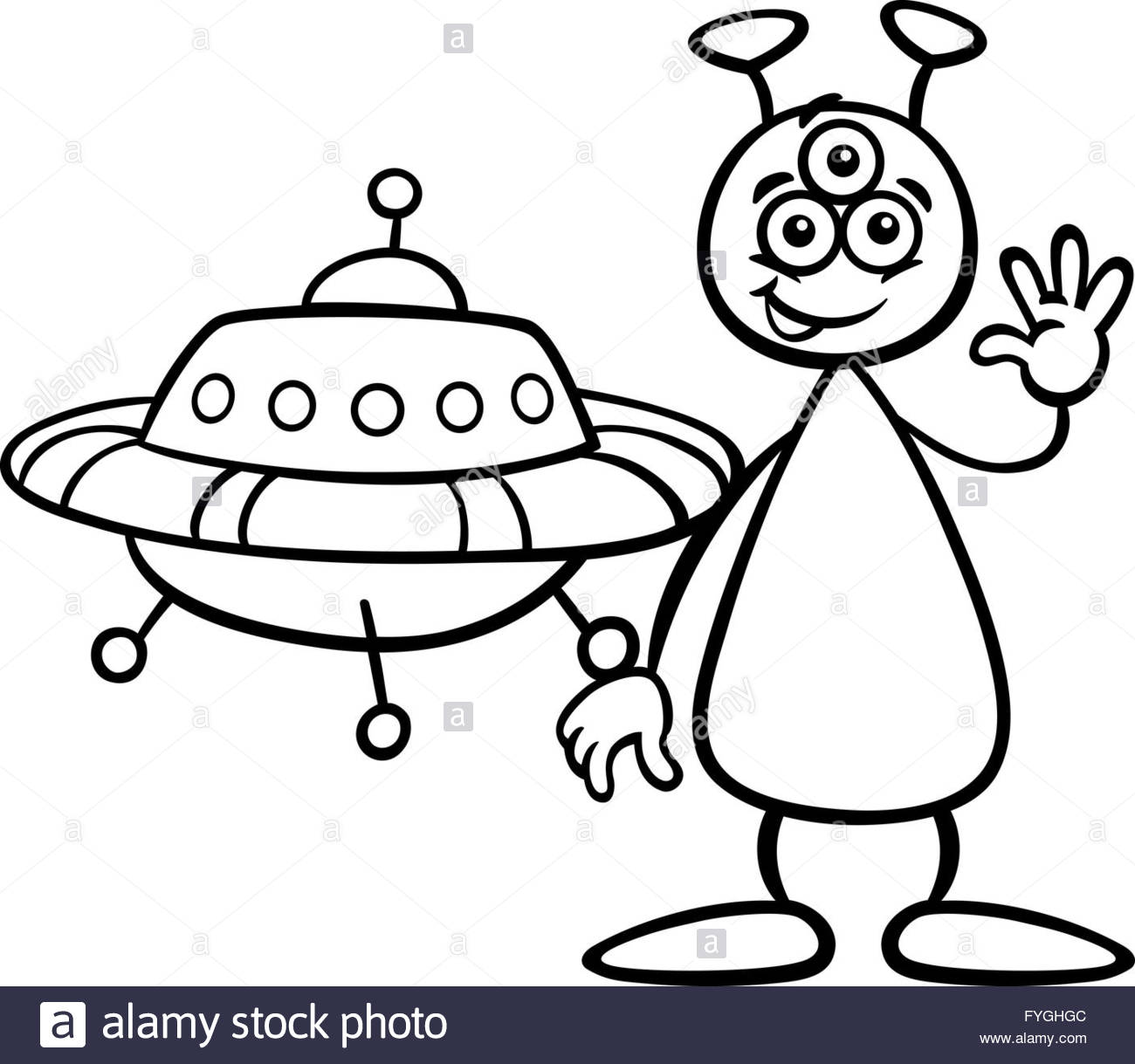 1300x1219 Alien With Ufo For Coloring Book Stock Photo, Royalty Free Image