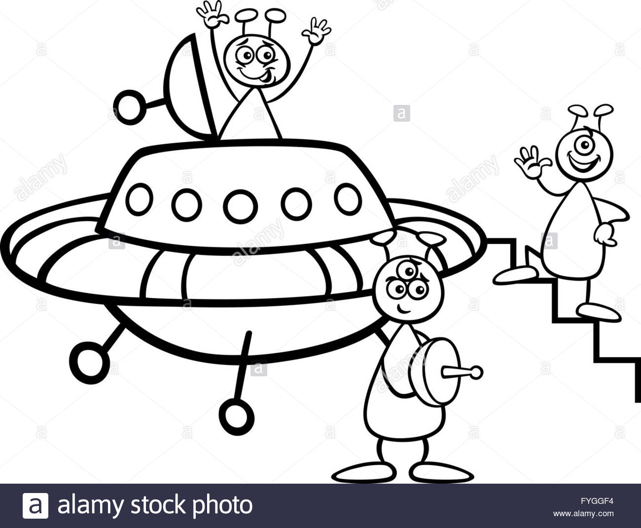 1300x1072 Aliens With Ufo For Coloring Book Stock Photo, Royalty Free Image