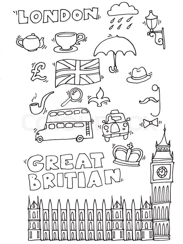 600x800 Vector Hand Drawn London Set With Elements Big Ben Clock, Flag