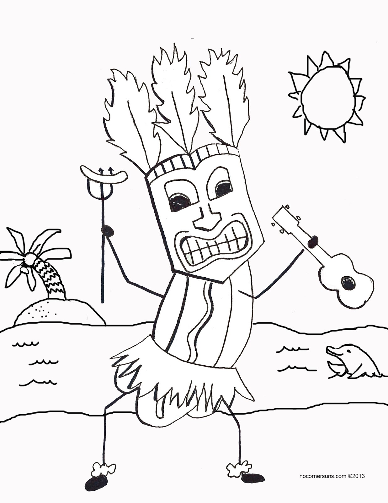 1237x1600 Tiki Hot Dog With Ukulele Coloring Page. Coloring Pages