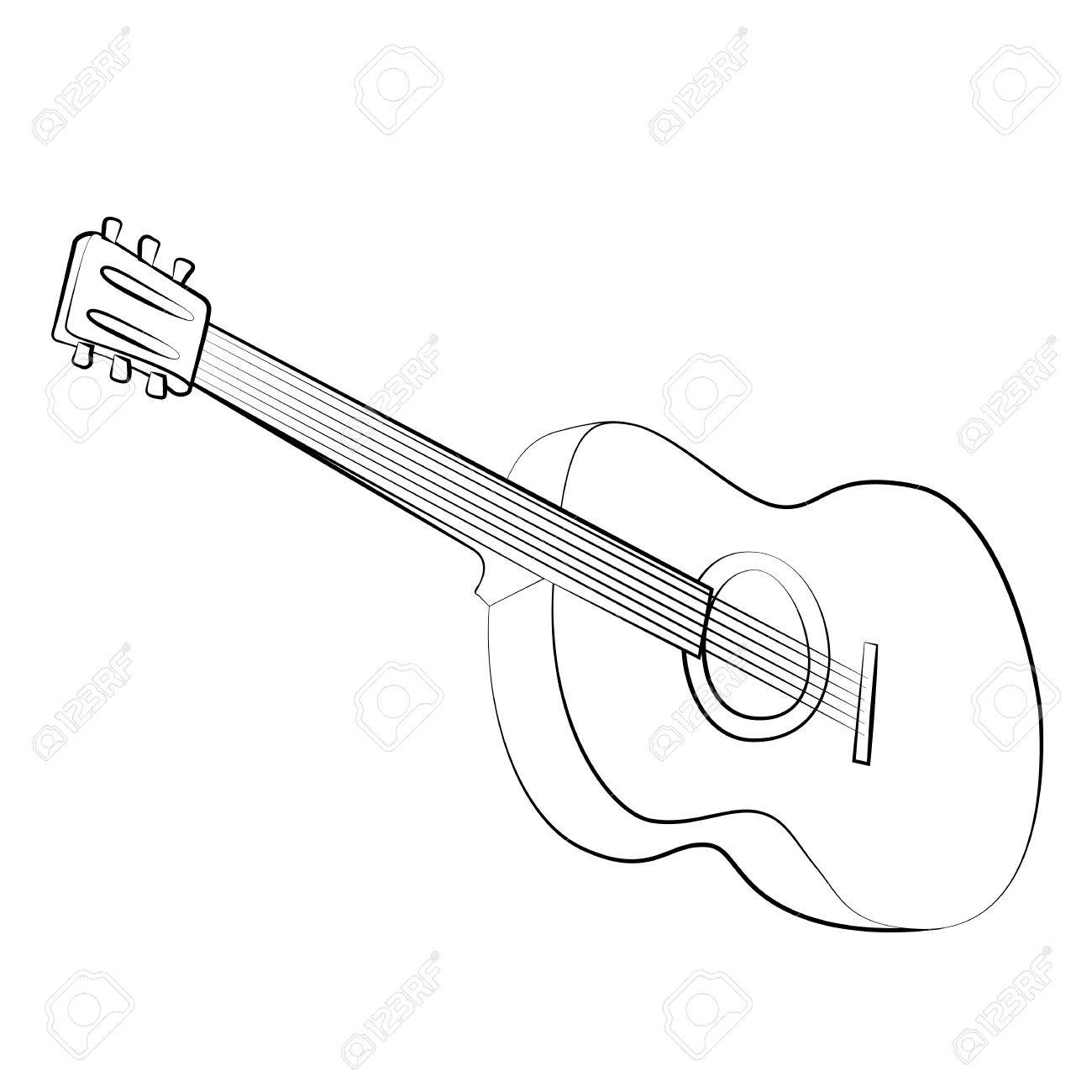 1300x1300 Black Outline Vector Guitar On White Background. Royalty Free