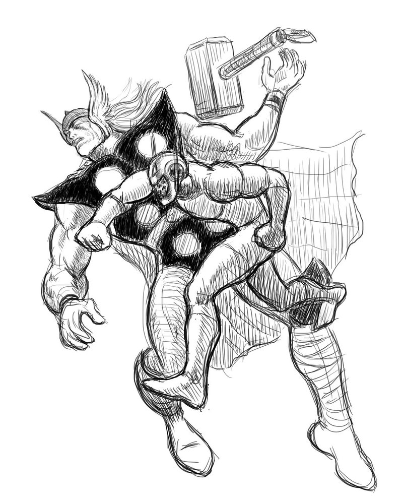 800x1000 Ultron Vs Thor Fight! (Sketch) By Elforeman