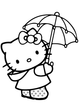 339x480 Lovely Hello Kitty Under The Umbrella Coloring Page Free