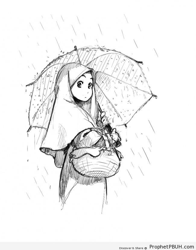 650x829 Manga Girl With Umbrella In The Rain Drawings Prophet Pbuh
