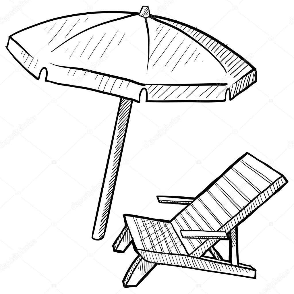 1024x1024 Beach Chair And Umbrella Sketch Stock Vector Lhfgraphics