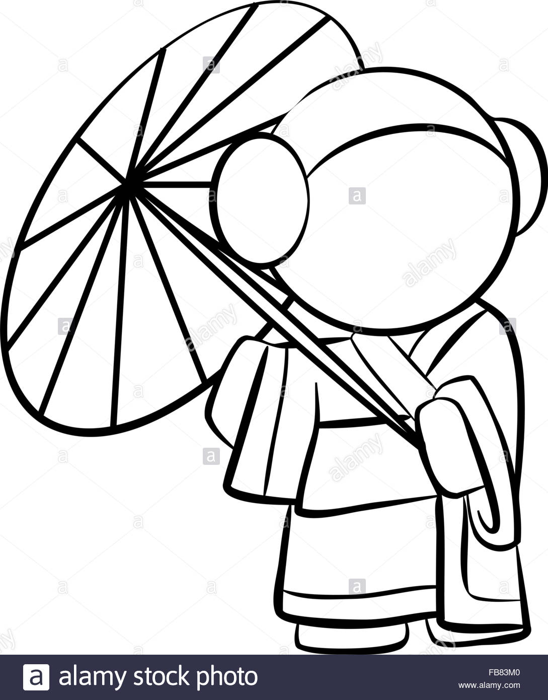 1089x1390 Line Drawing Of A Cute Geisha With Umbrella Stock Vector Art