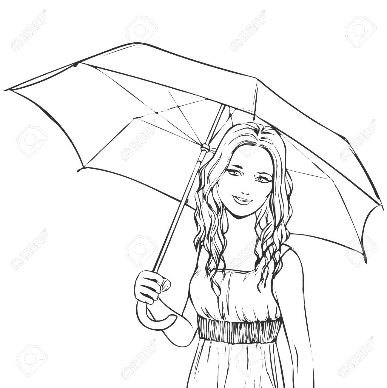 1297x1300 Summer Portrait Of Young Slim Beutiful Girl Under Umbrella