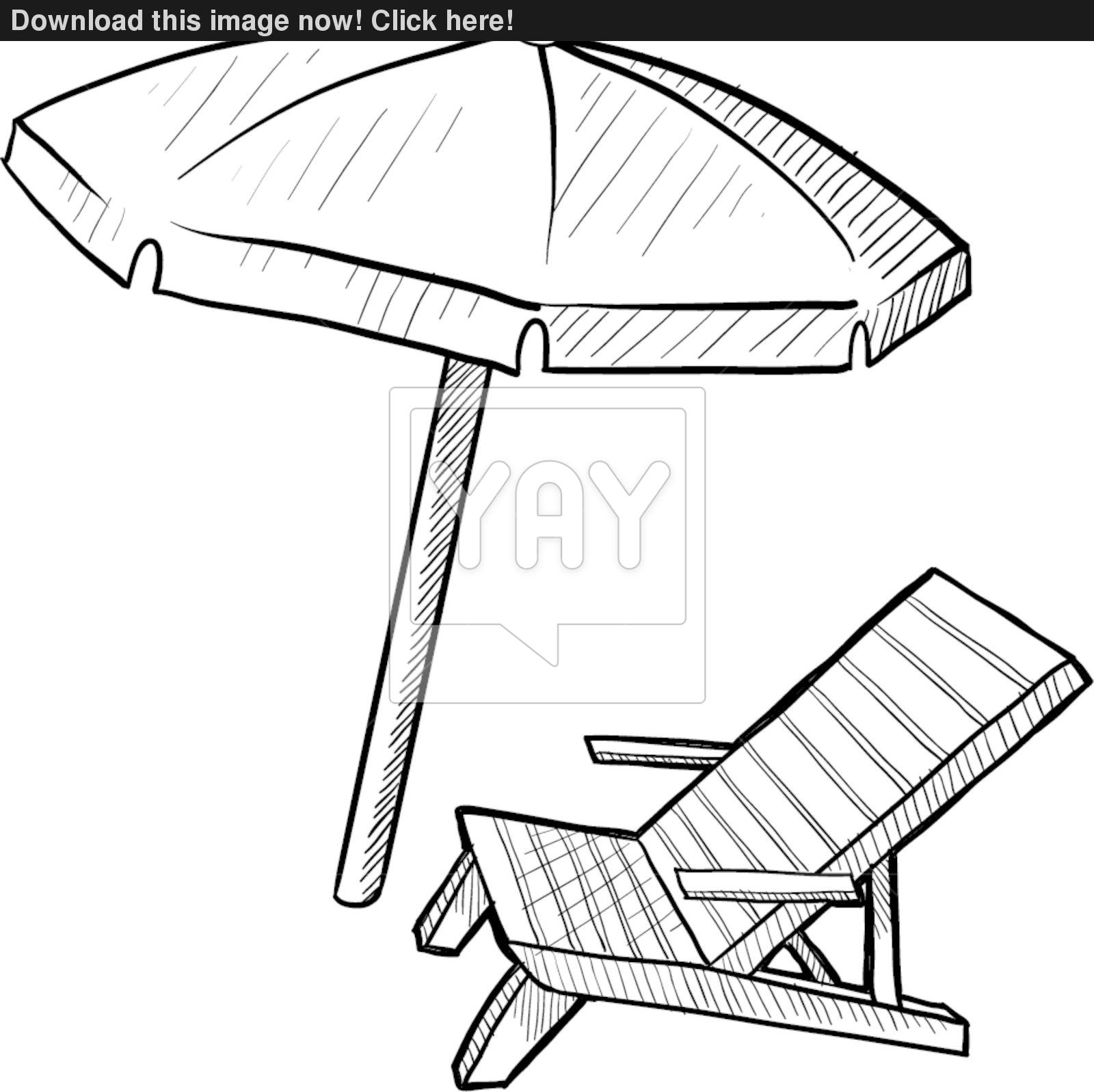 1600x1597 Beach Chair And Umbrella Sketch Vector