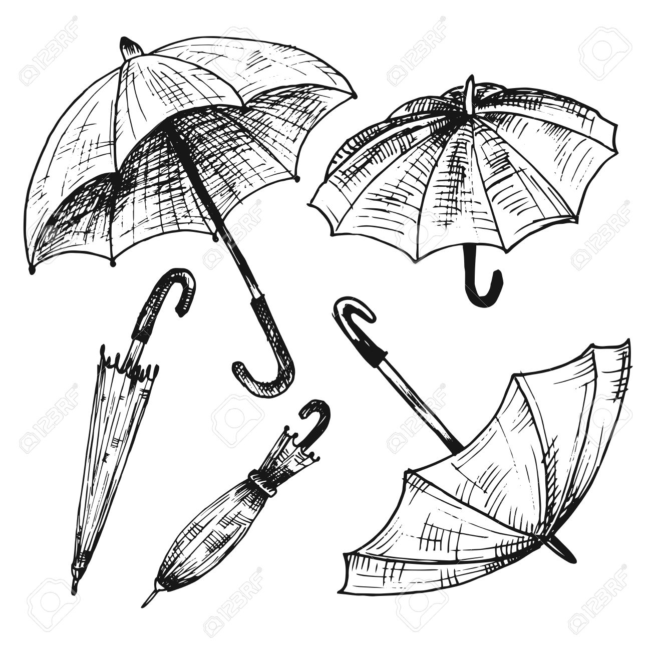 1300x1300 Drawing Set Of Umbrellas. Umbrellas From A Rain, Female Umbrellas