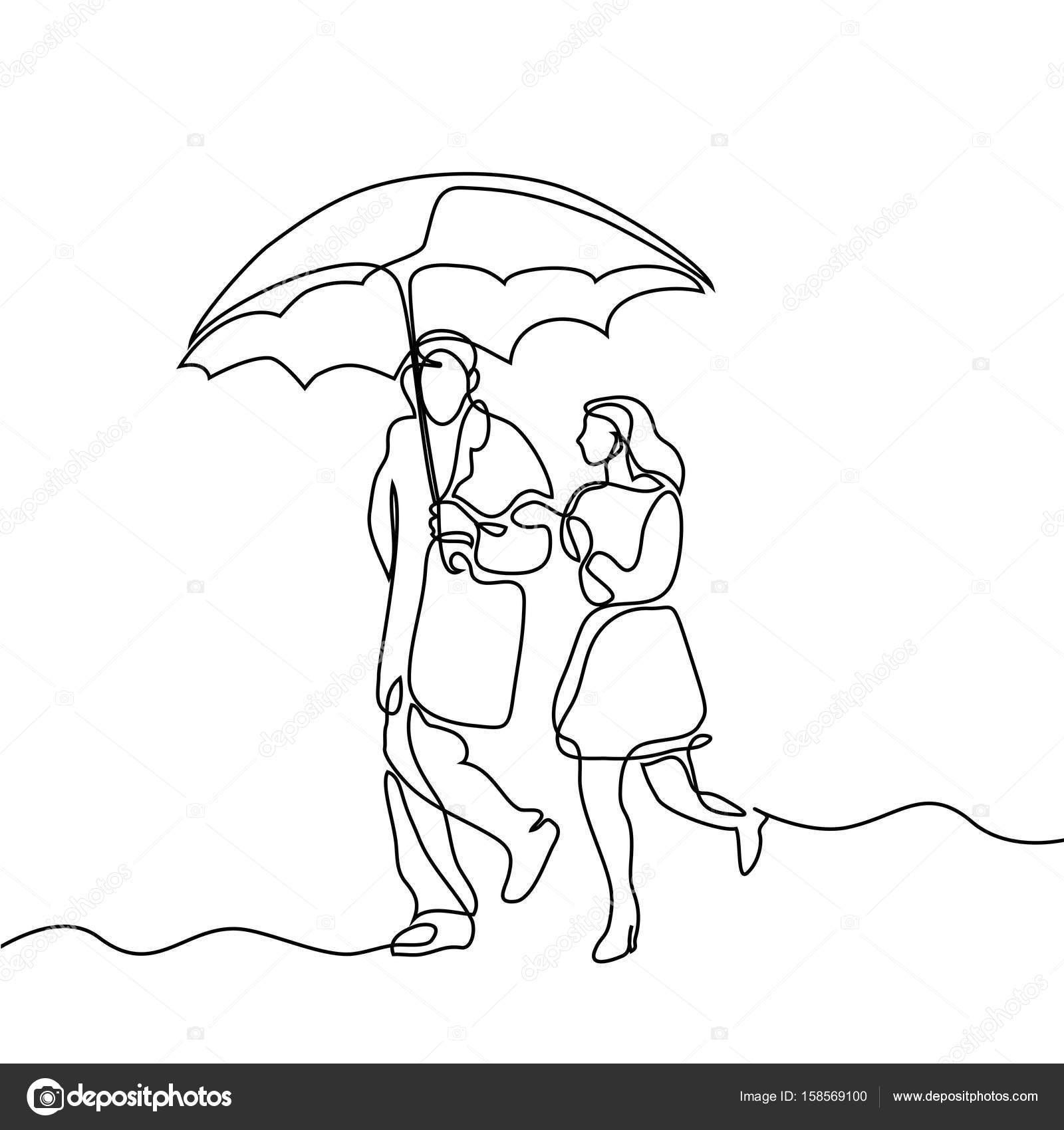1600x1700 Couple Walking Under Umbrella. Stock Vector Valenty