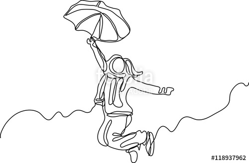 500x328 Continuous Line Drawing Of Happy Woman Stock Image And Royalty