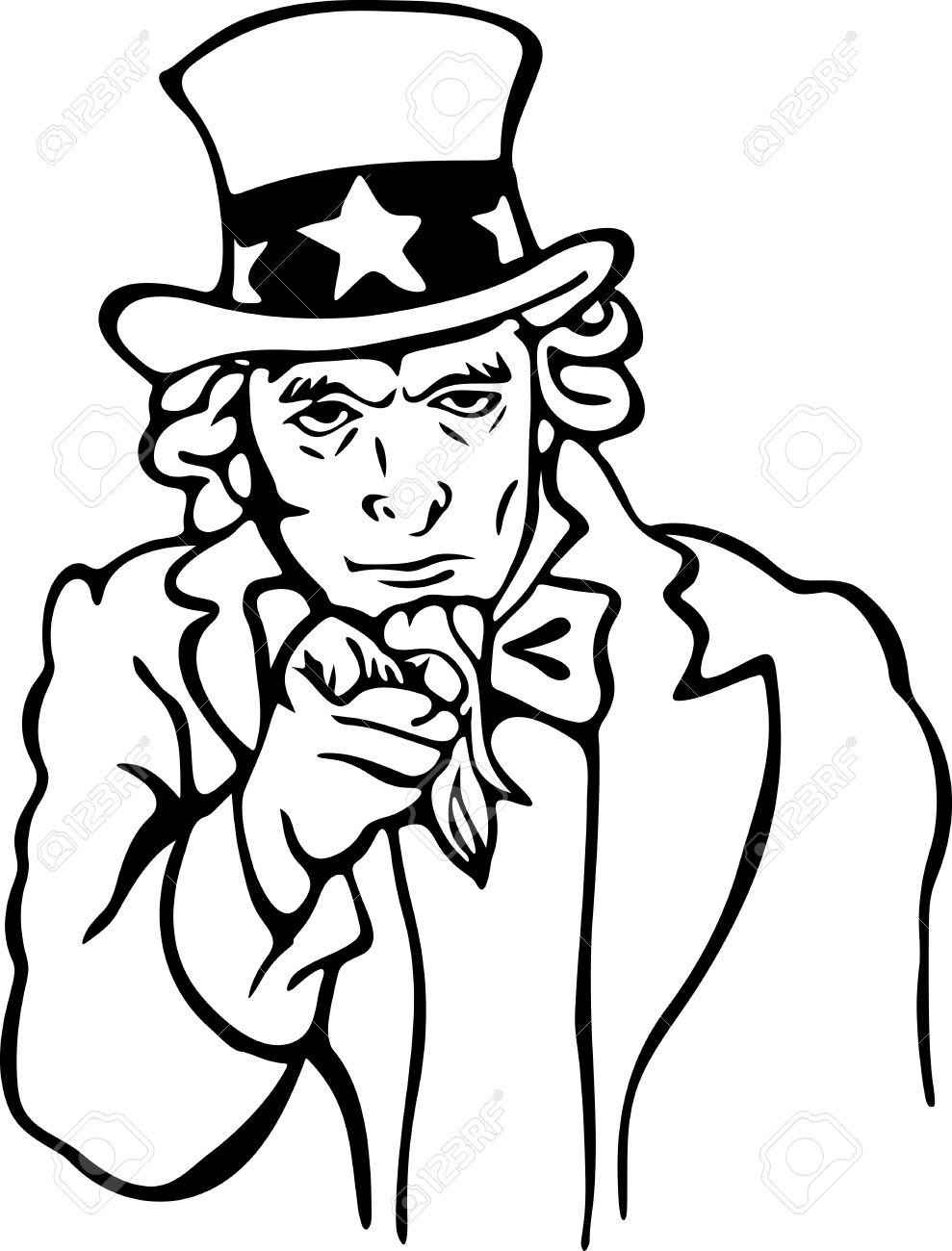 989x1300 Simple Black And White Line Drawing Of Uncle Sam Pointing Stock