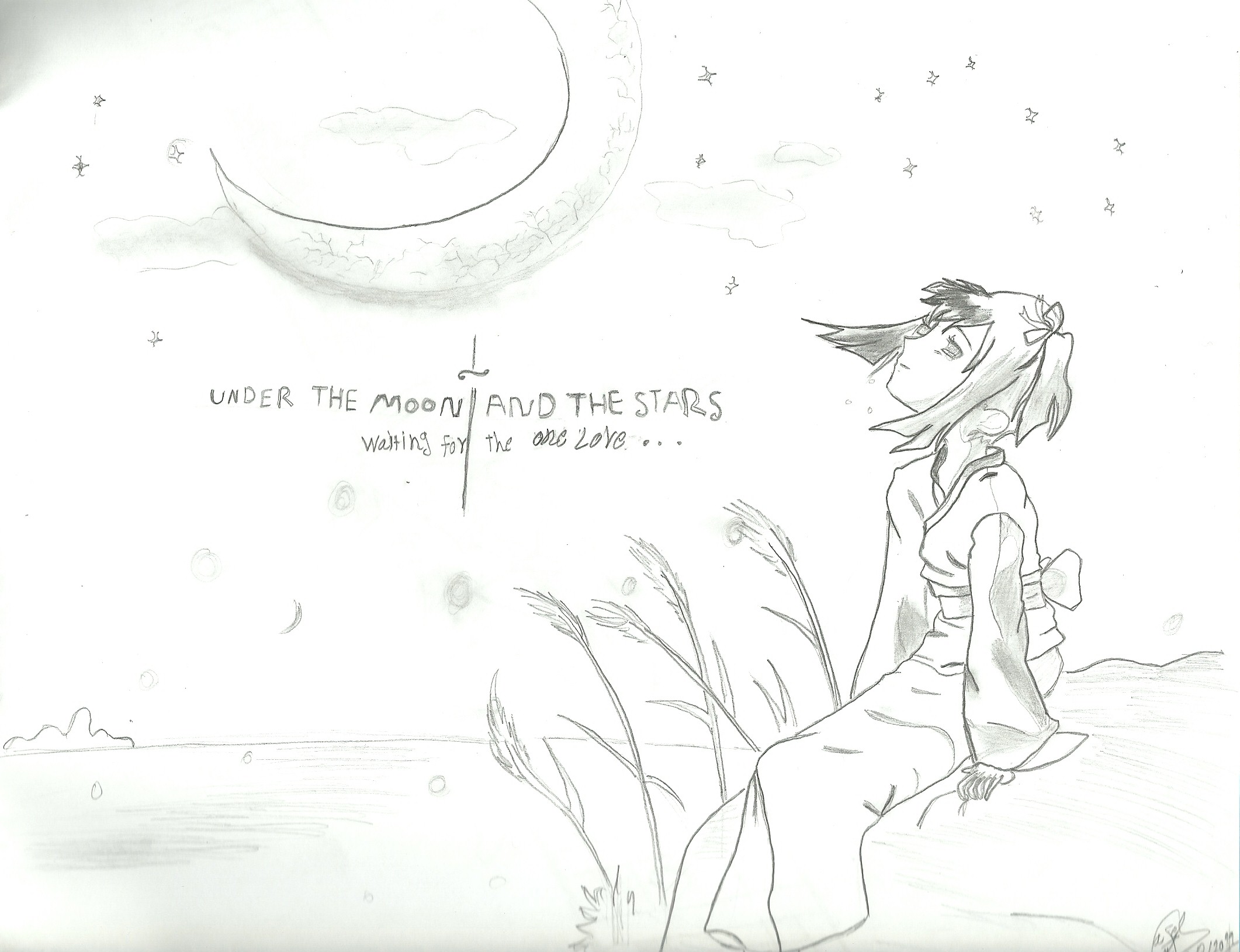 2122x1630 Drawing Anime Images Under The Moon Hd Wallpaper And Background