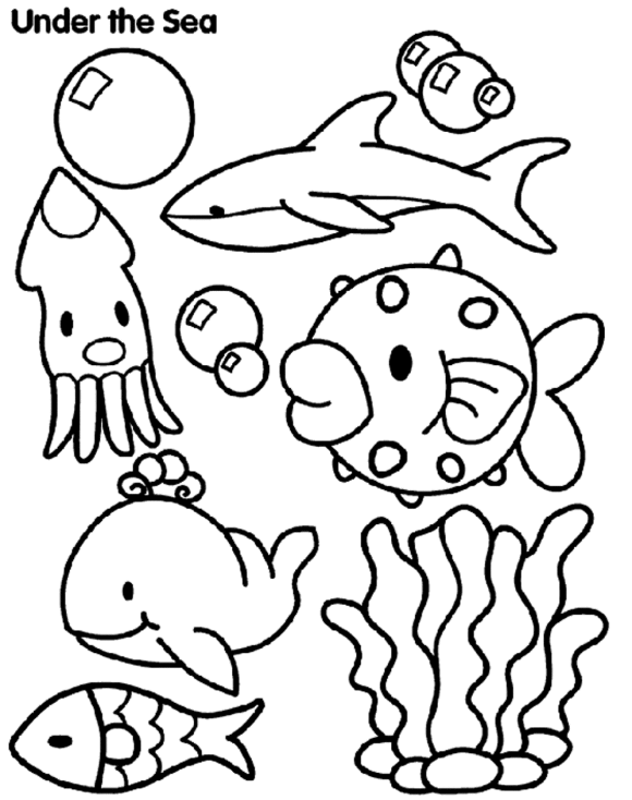 580x734 Under The Sea Animal Sketches Animals , Cartoon Ocean Animal