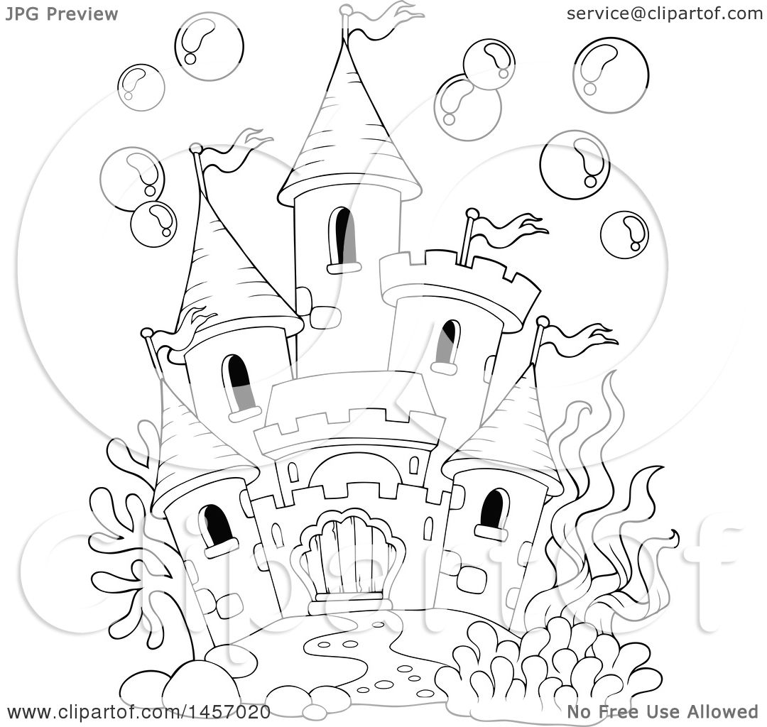 1080x1024 Clipart Of A Black And White Castle Under The Sea, Or In A Fish