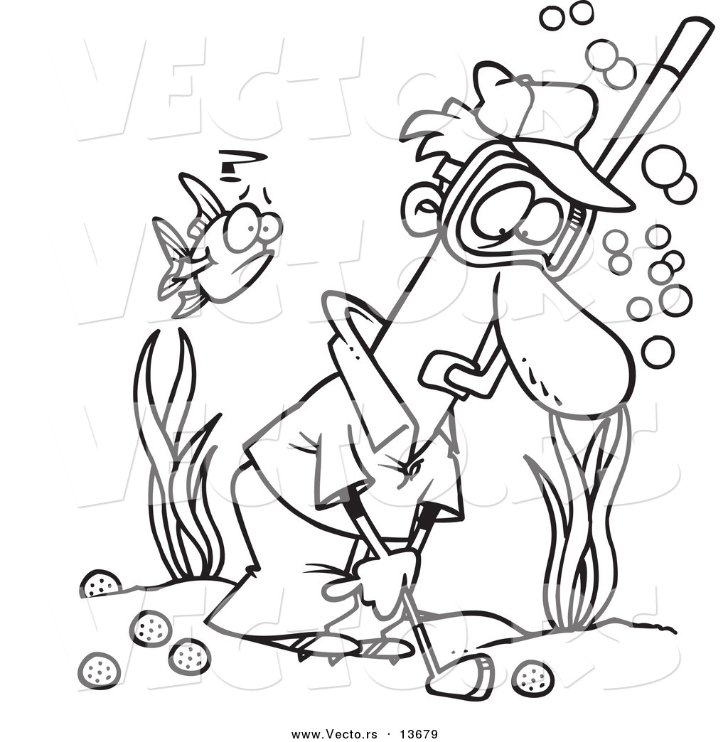 1024x1044 Vector Of A Cartoon Man Wearing A Snorkel Mask And Golfing