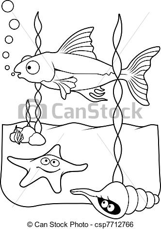 332x470 Clip Art Vector Of Sea Life Coloring Book