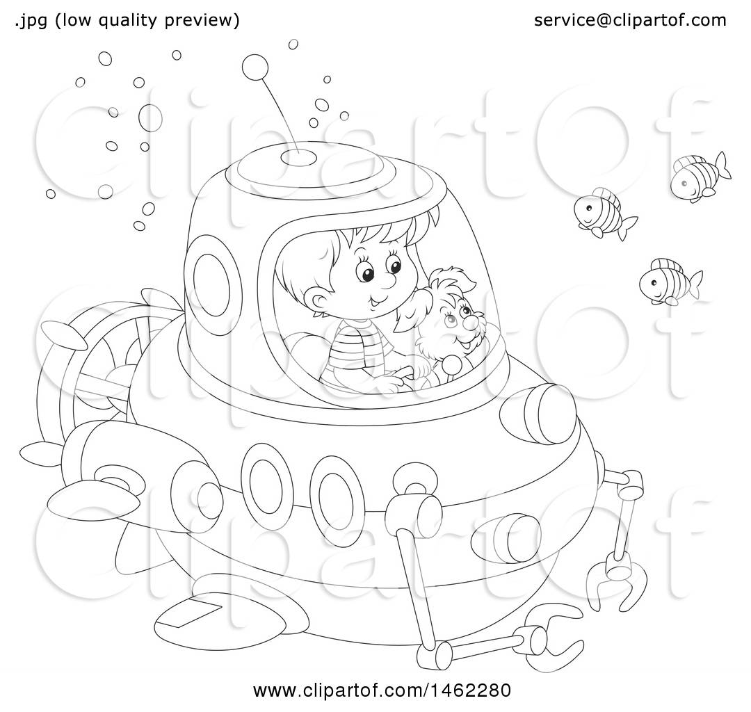 1080x1024 Clipart Of A Black And White Happy Dog And Boy Exploring