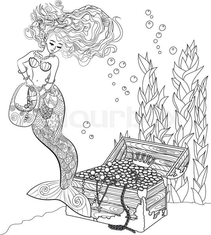 720x800 Patterned Illustration Of A Mermaid In The Zentangle Style
