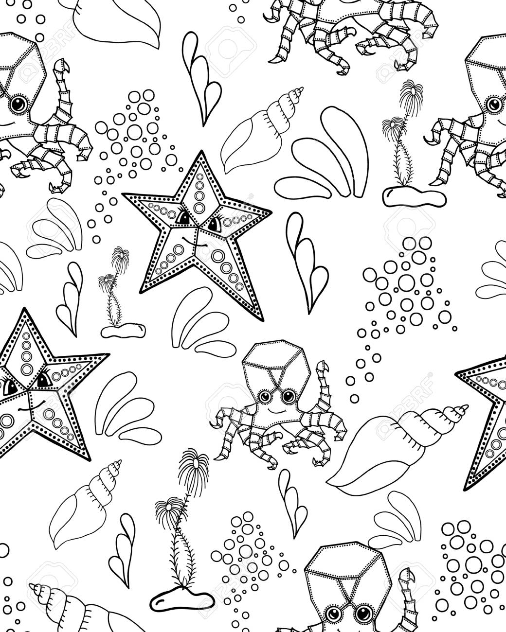 1040x1300 Seamless Pattern. Marine Drawings. Vector Illustrations Robot