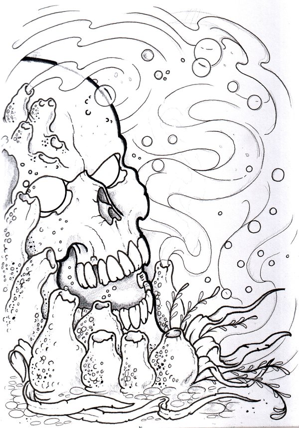 600x857 Underwater Skull Outline 2 By Vikingtattoo