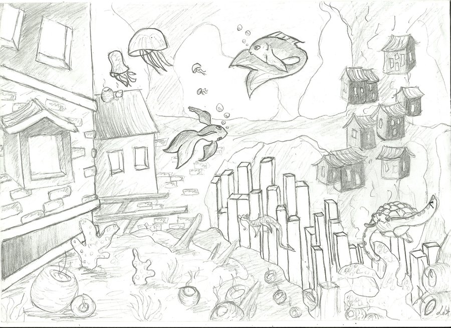 900x654 Underwater City By Pommesama