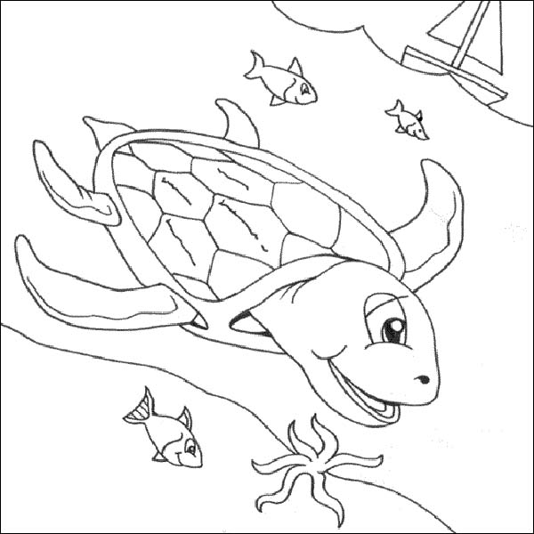 600x600 Free Sea Turtle Underwater Coloring Page