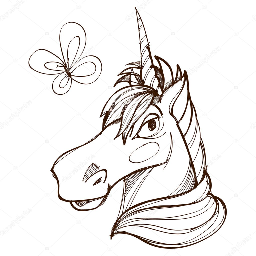 1024x1024 The Head Of The Unicorn Drawing In Cartoon Style, Fairy Tale