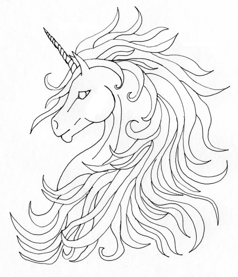 829x964 Unicorn Head Drawing Black Unicorn Head Tattoo Stencilamy Mears