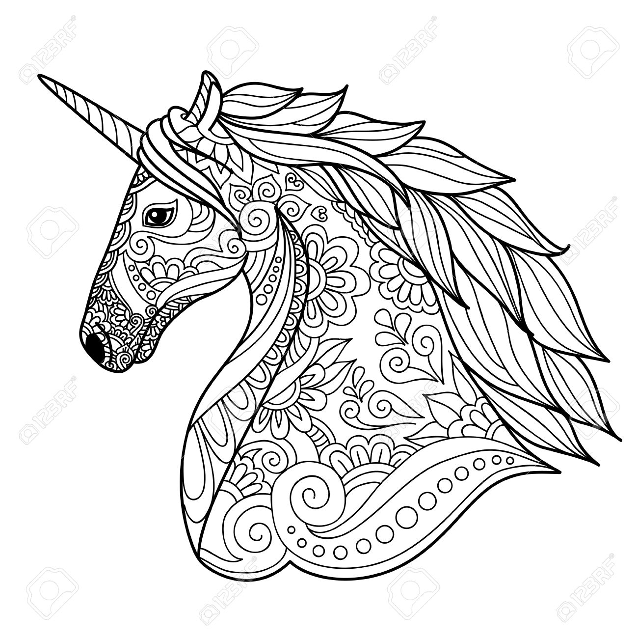 1300x1299 Drawing Unicorn Zentangle Style For Coloring Book, Tattoo, Shirt