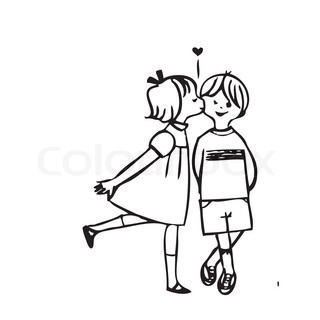 320x320 Cute School Uniform Boy And Girl Sketch Background. Vector