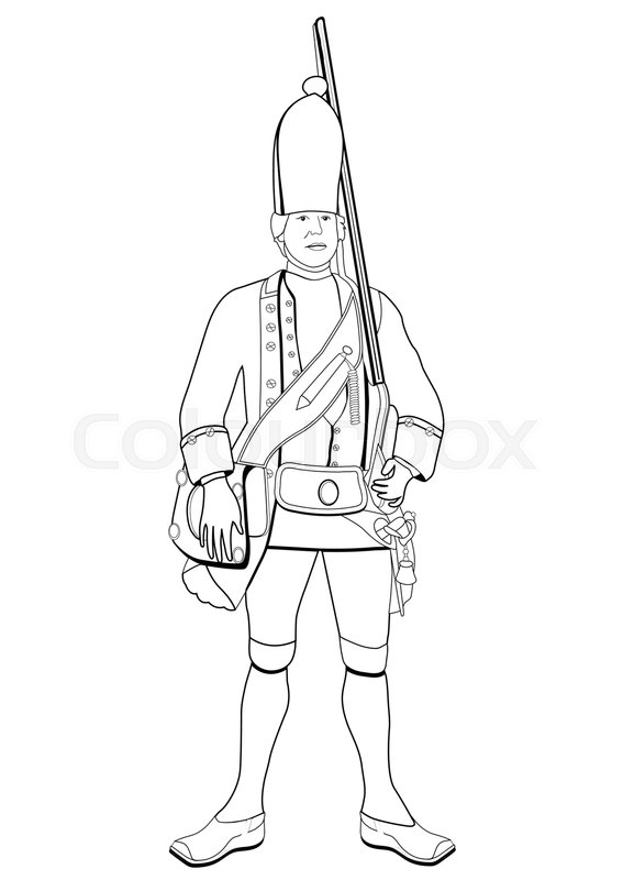 567x800 Grenadier, Vector Coloring Drawing. Soldier Dressed In Military