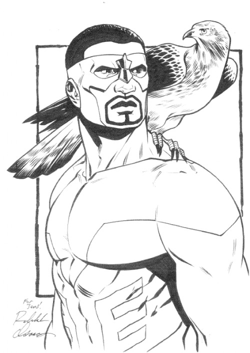 500x707 Image A Drawing Of Sam Wilson In His Falcon Uniform Redwing Is