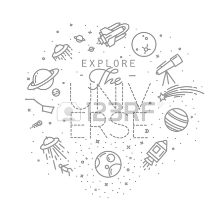 444x450 Space Flat Monogram Lettering Explore The Universe Drawing