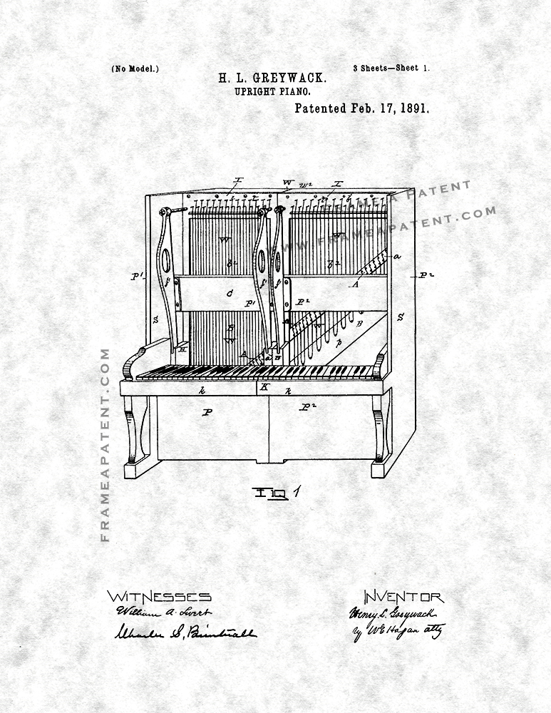 773x1000 Upright Piano Patent Print Poster Item 12375 Frame A Patent