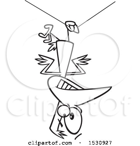 450x470 Clipart Of A Cartoon Outline Clumsy Bird Hanging Upside Down
