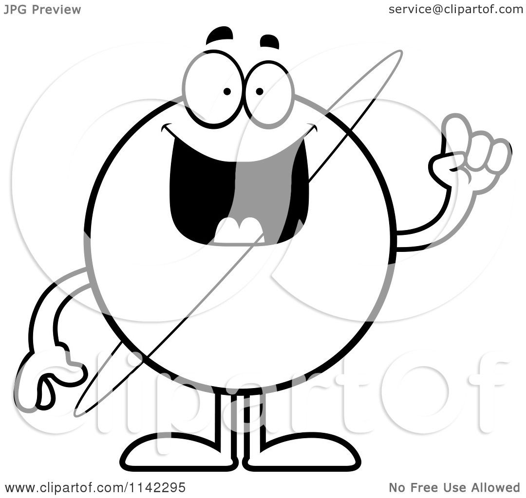 1080x1024 Cartoon Clipart Of A Black And White Planet Uranus With An Idea