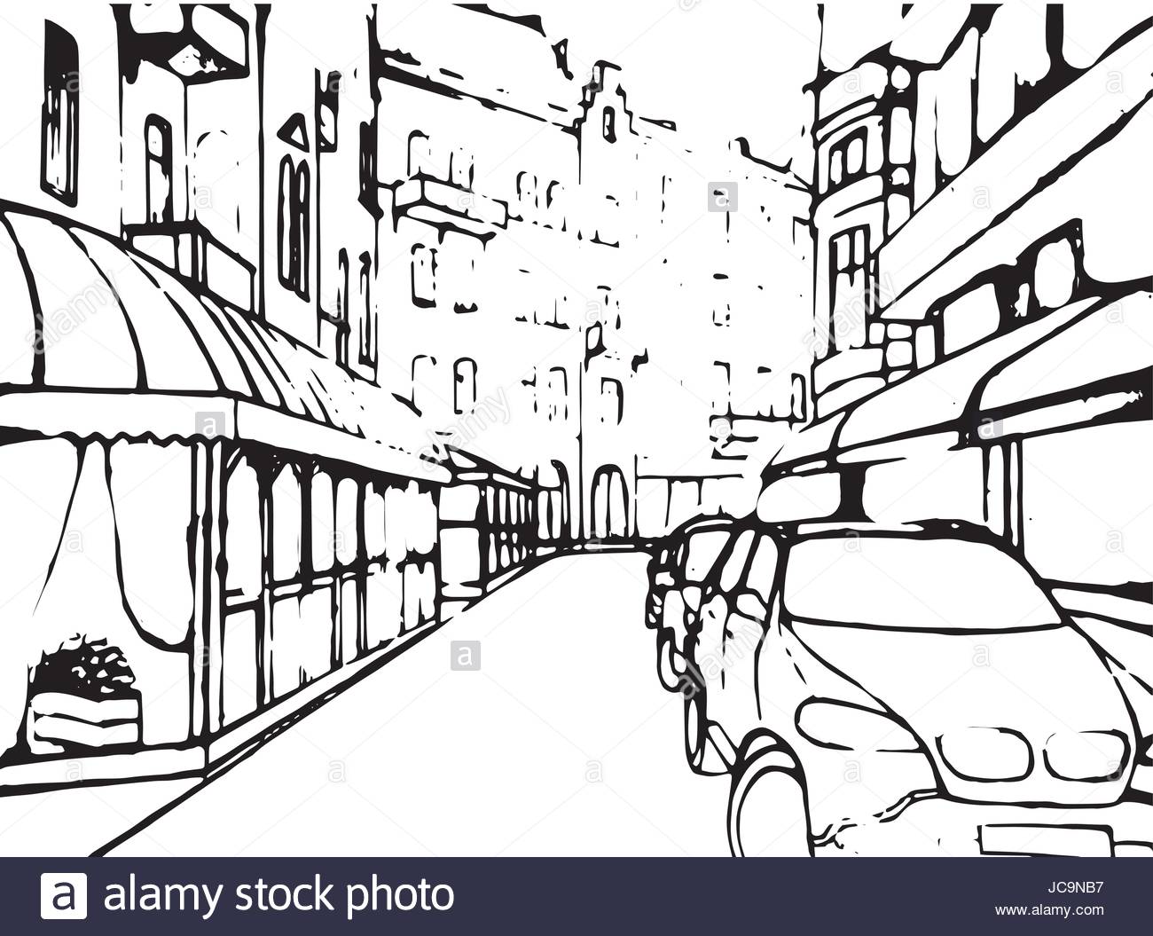 1300x1055 City Street Building House Realistic Contrast Black And White Line